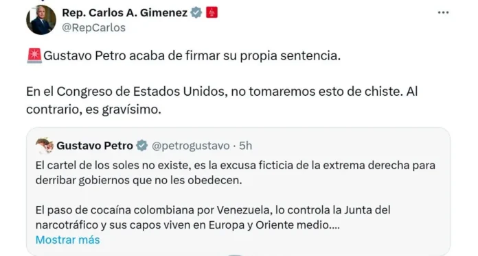 Gustavo Petro negando existencia del Cartel de los Soles en Colombia.