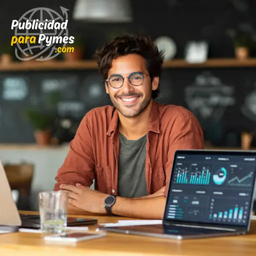 Emprendedor latino utilizando herramientas de publicidad digital para impulsar su pequeña empresa con PublicidadParaPymes.com