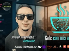 Mateo Vallejo compartiendo un café en una conversación personal con la Dra. Ana María Agudelo.