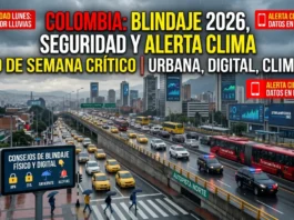 Infografía sobre seguridad ciudadana y alertas climáticas en Colombia abril 2026.