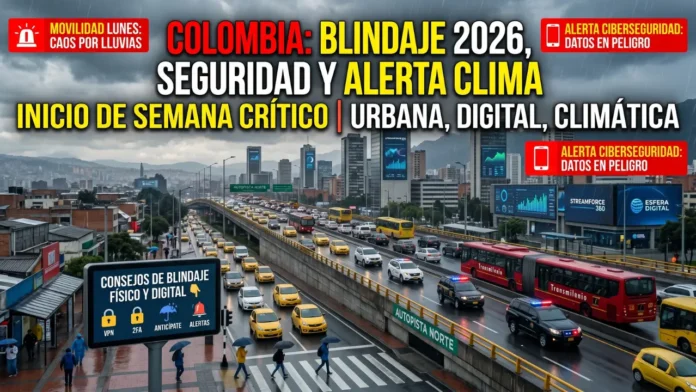 Infografía sobre seguridad ciudadana y alertas climáticas en Colombia abril 2026.