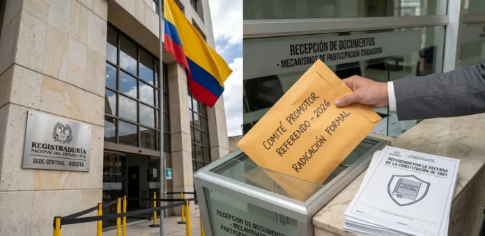 Acción de radicación de documentos del comité del referendo ante la Registraduría Nacional por la defensa de la Constitución de 1991.