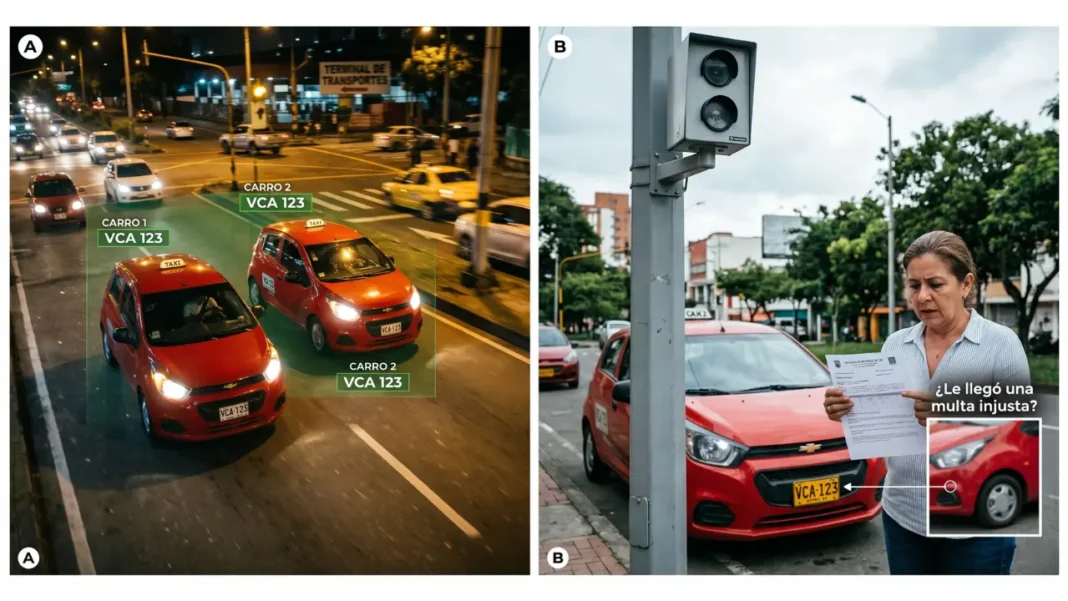 Gráfico de rastreo de vehículos de Enruta detectando un caso de placas duplicadas en el Valle