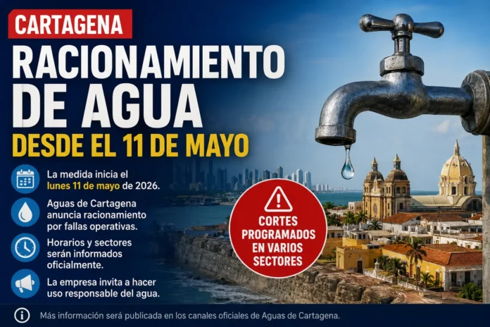 Ilustración sobre el racionamiento de agua en Cartagena y cortes programados del servicio en mayo de 2026