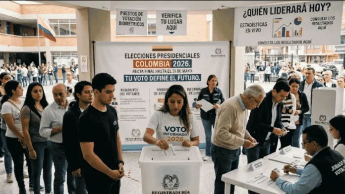 Ciudadanos colombianos votando en una urna durante las elecciones presidenciales de 2026.
