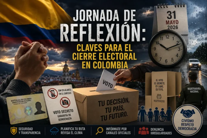 Vista de un puesto de votación oficial en Colombia, listo para recibir a los ciudadanos este 31 de mayo.