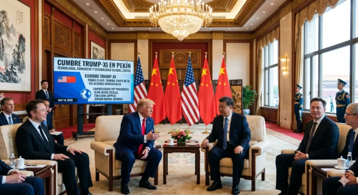 Donald Trump y Xi Jinping estrechan manos en el Gran Salón del Pueblo en Pekín durante la cumbre de mayo de 2026.
