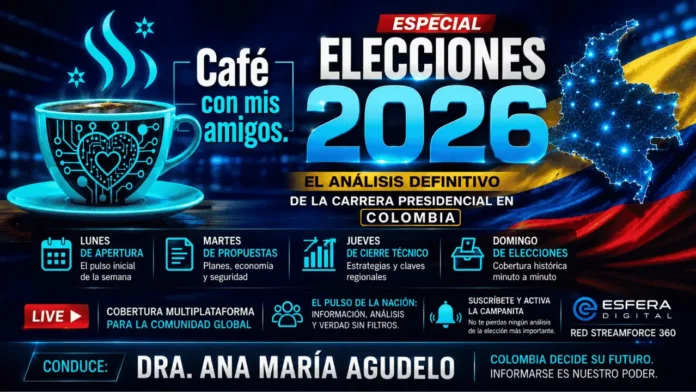 Doctora Ana María Agudelo liderando el panel técnico de analistas políticos de Esfera Digital para las elecciones en Colombia.