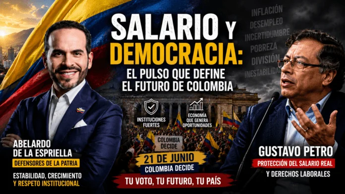 Fotomontaje del candidato Abelardo de la Espriella y el presidente Gustavo Petro durante el debate político actual.