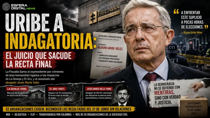 El expresidente Álvaro Uribe Vélez reaccionando al llamado de la Fiscalía por investigaciones de masacres y el asesinato de Jesús María Valle.