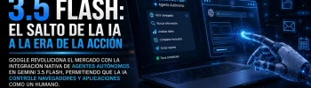 Representación visual de un agente de inteligencia artificial interactuando con una interfaz de usuario en un navegador web.