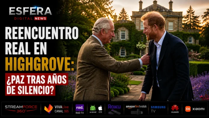 El rey Carlos III junto a su hijo, el príncipe Harry, durante una aparición pública.