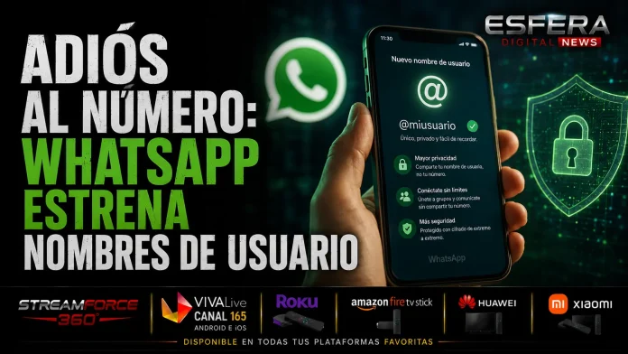 Pantalla de configuración en la app de WhatsApp mostrando la opción para crear un nombre de usuario o alias.
