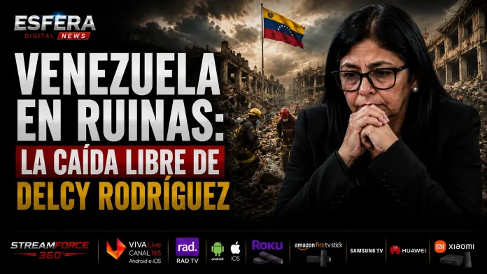Imagen de Delcy Rodríguez en medio de la crisis política y social que vive Venezuela.