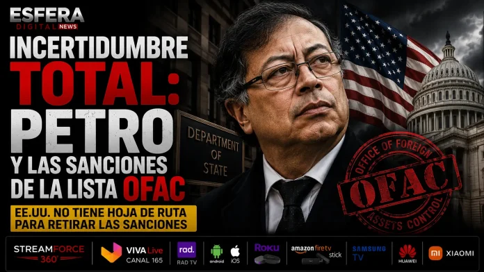 Imagen de Gustavo Petro durante un evento público mientras enfrenta sanciones internacionales.
