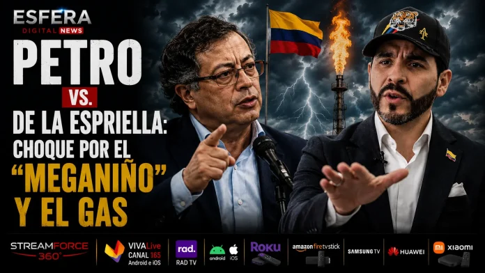 Imagen dividida mostrando al presidente saliente Gustavo Petro y al presidente electo Abelardo De la Espriella.