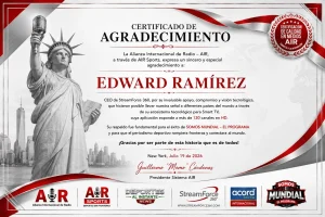 StreamForce 360 recibe certificado de agradecimiento de la AIR